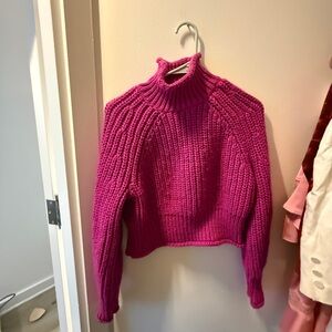 Chunky Fuchsia Turtleneck Sweater - Women